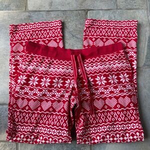 Y2K Xhilaration Red Fair Isle Fleece‎ Lounge Pants L Low Rise Cozy Winter Vibes